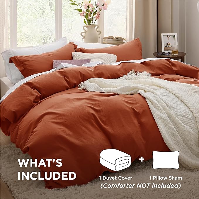 Bedsure Terracotta Duvet Cover Twin/Twin XL Size - 2 Pieces Prewashed Cotton-Like Extra Soft Bedding Set, Includes 1 Twin Duvet Cover 68x90 Inches with Zipper Closure & 1 Pillow Sham, No Comforter