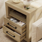 Hazel 2 Drawers End Table, 21" Side Table with Open Storage Shelf, Solid Modern Rustic Nightstand for Bedroom, Living Room or Home Offices