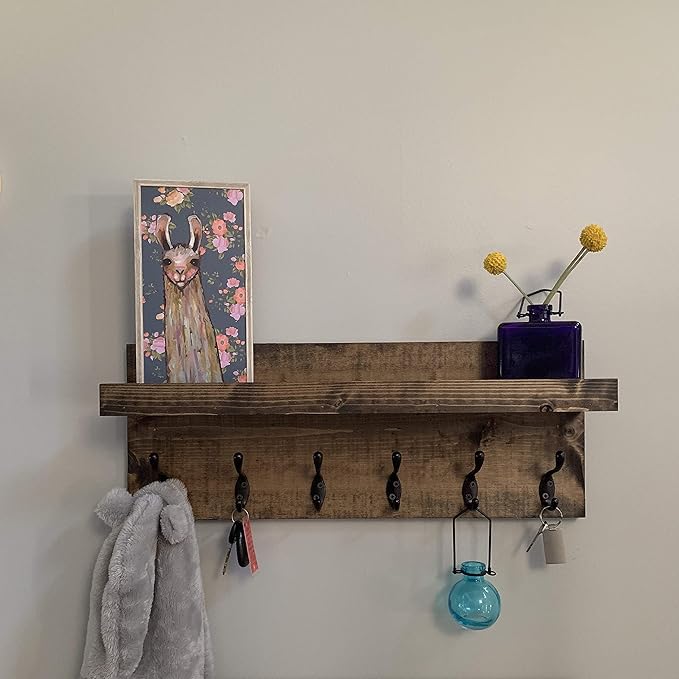 Coat Rack with Shelf Wall Mounted with Storage (Choose Your Length) Towel Rack Entryway Organizer Key Hooks (40" L (10 Hooks))