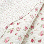 Cozy Line Home Fashions Pink Rose Garden Floral 100% Cotton Reversible Coverlet Bedspread Quilt Bedding Set (Ivory Rose, King - 3 Piece)
