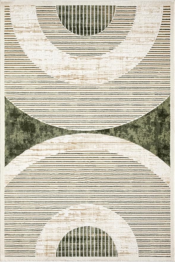 Abani Mid-Century Green Arch Washable Area Rug – 2' x 3' – Modern Geometric Design – Ivy Collection – Non-Shedding, Easy to Clean – Durable for High Traffic Areas – Living Room, Bedroom & Office