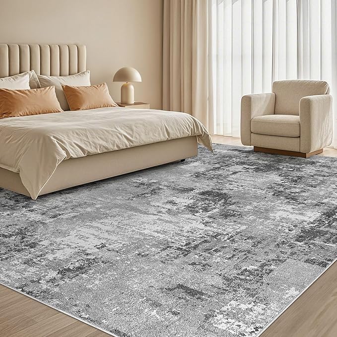 Tortania Washable 5x8 Area Rug for Living Room: Modern Abstract Neutral Large Soft Thin Rugs - Non Slip Indoor Carpet for Bedroom Dining Room Office Nursery Home Floor Decoration - Grey