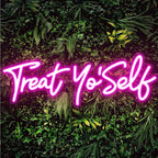 Kavaas Treat Yourself Neon Sign 16.5" x 5.7", Pink LED Light Up Signs for Wall Decor | Treat Yo Self Neon Sign for Girls Bedroom, Bar, Office, Dorms