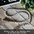 Farmhouse Wood Bead Garland Home Decor, Natural Wooden Garland for Tiered Tray, Decorative Tassel for Tier Tray, Rustic Beads Centerpiece Boho Table Decor, Beaded Accent White Washed