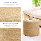 Handwoven Ottoman Pouf, Natural Seagrass Footstool, Round Braided Outdoor Seat with Sturdy Frame, Boho Accent Stool for Patio, Balcony, or Garden (Seagrass)