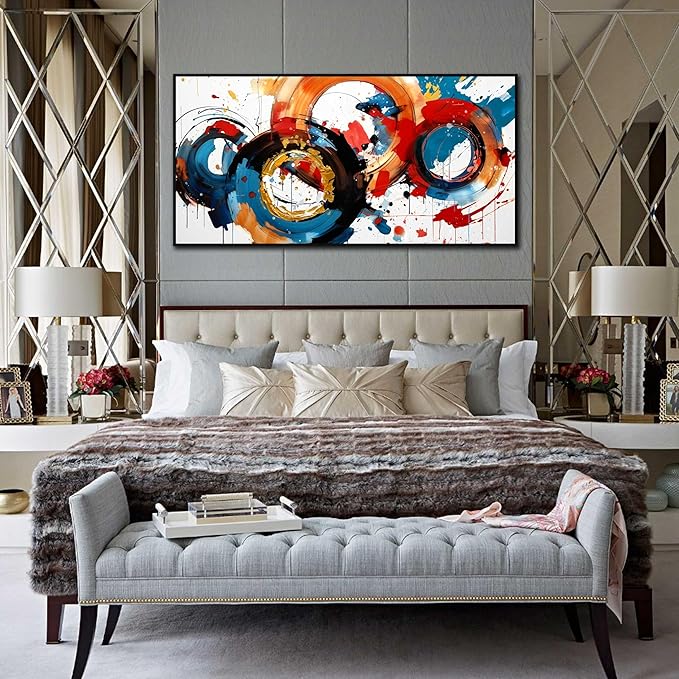 Abstract Wall Art With Black Wood Frames Large Canvas Prints Modern Living Room Bedroom Home Office Wall Decor Framed Colorful Circle Abstract Picture Ready to Hang Size 30x60