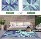 GENIMO Outdoor Rug 5' x 8' Waterproof for Patios Clearance, Reversible Outdoor Plastic Straw Camping Rug Carpet, Large Area Rugs Mats for RV, Camper, Deck, Balcony, Porch, Beach, Royal Blue&Blue Green