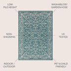 JONATHAN Y Vintage Filigree Indoor Outdoor Square Area Rug 8X8 Teal/Gray, Charleston Textured Weave for Backyard, Patio, Porch, Easy-Cleaning, High Traffic, Pet-Friendly, Non-Shedding (SMB106F-8SQ)