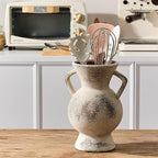 LUKA Antique Ceramic Vase with 2 Handle,9.25 inches Rustic Vase Minimalist Decor, Decorative Vases for Home Decor, Table, Living Room, Shelf, Christmas Decoration(Large,Gray)
