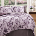 King Comforter Set -7 PiecesDeep Purple Floral Comforter Set for All Seasons, Bed in a Bag King with Botanical Flowers Comforter, Sheets, Pillowcases & Shams