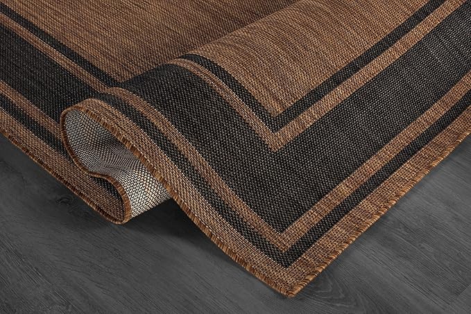 Beverly Rug Large Outdoor Rug 10x14 Modern Bordered Area Rugs for Indoor and Outdoor Patio Deck Porch Garden Waterproof Weather Sun Resistant Washable Outside Carpet (10 x 14 Gold)