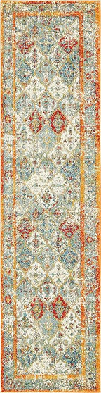 Unique Loom Rosso Collection Vintage, Traditional, Bohemian, Geometric, Distressed, Southwestern Area Rug (2' 7 x 10' 0 Runner, Beige/Orange)