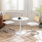 Mid Century Modern Rattan Dining Chairs Set of 2, Boucle Kitchen Chairs with Handwoven Mesh Rattan Backrest and Metal Legs, Upholstered Accent Side Chairs, White