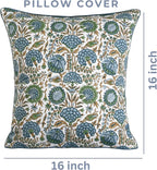 Ridhi Block Print Pillow Cover Asparagus Green Cotton Throw Case Decorative for Couch Pillows Living Room, Chic Boho Cute Thanksgiving Christmas, Fall Gifts 16 x16 Inches