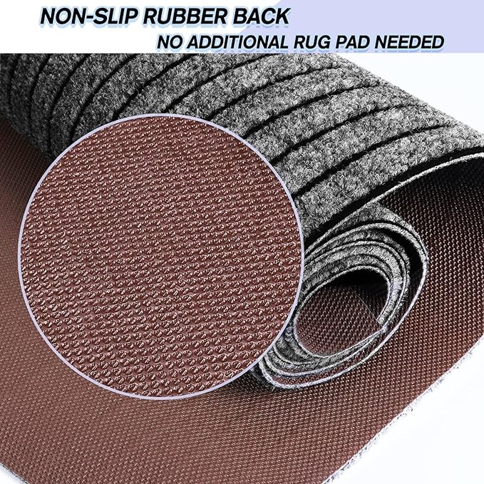 Custom Size Backed Non-Slip Area Rugs Runner, Easy Clean, Waterproof Runner Rugs for Hallway Entryway, Kitchen, Laundry, 3FT x 73FT, Gray Stripe