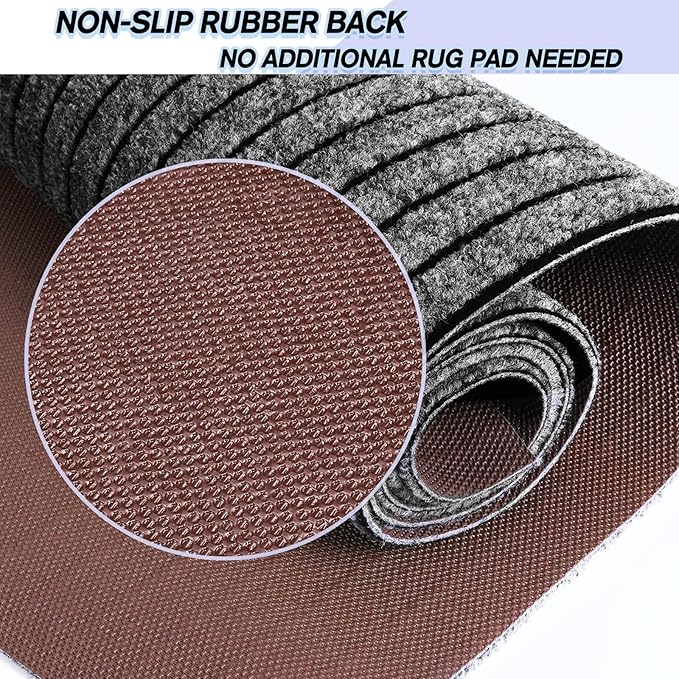 Custom Size Backed Non-Slip Area Rugs Runner, Easy Clean, Waterproof Runner Rugs for Hallway Entryway, Kitchen, Laundry, 2FT x 21FT, Gray Stripe