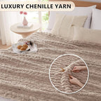 L'AGRATY Chunky Knit Blanket Throw: 80''x90'' Chenille Chunky Knitted Throw Blankets for Bed Couch - Handmade Thick Big Cable Knit Blanket - Large Crochet Rope Blankets for Home Decor(Light Taupe)