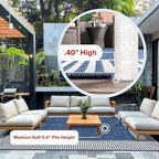 nuLOOM 10' x 12' Outdoor Area Rug, Casual Design With Striped Border, Stain Resistant, Highly Durable, For Patio, Balcony, Bedroom, Living Room, Dining Room, Bathroom, Navy