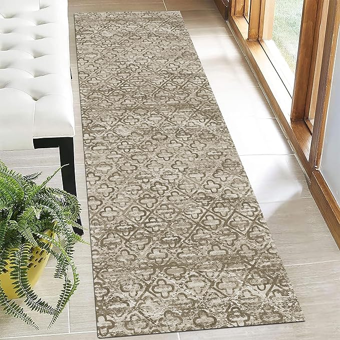 RUGSURE Washable Area Rugs, 2'6'' x 8' - 1/6 Thick - Stain & Water Resistant Non-Slip - Perfect Resistant Rug for Living Room, Bedroom, Nursery, Pet & Child Friendly, Vibrant Colors Rugs, Brown