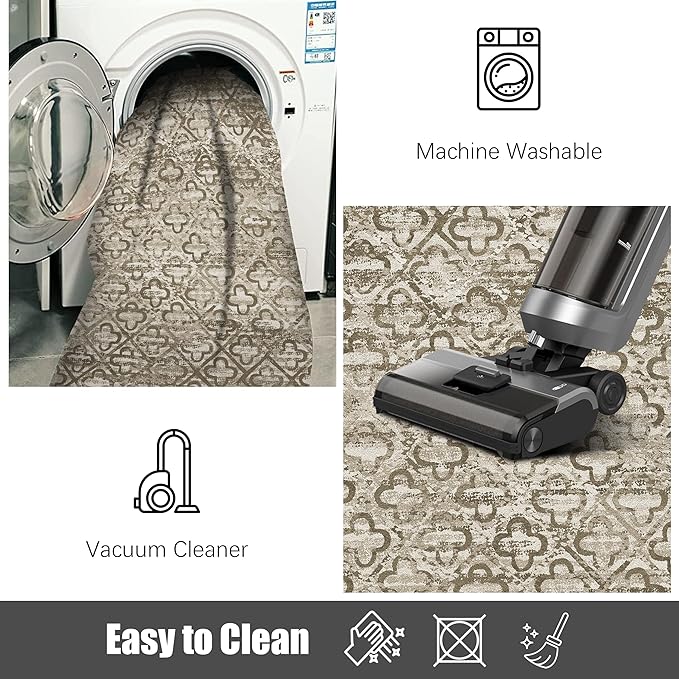 RUGSURE Washable Area Rugs, 3' x 5 ' - 1/6 Thick - Stain & Water Resistant Non-Slip - Perfect Resistant Rug for Living Room, Bedroom, Nursery, Pet & Child Friendly, Vibrant Colors Rugs, Brown