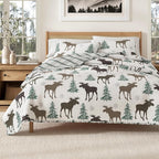 Great Bay Home Lodge Bedspread Twin/Twin XL Size Quilt with 1 Sham. Cabin 2- Piece Reversible All Season Quilt Set. Rustic Quilt Coverlet Bed Set. Wilderness Collection (Moose - Chocolate)