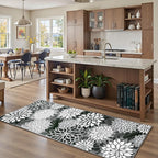 Area Rug 2x6 Black White Washable Entry Rug Multicolored Tropical Botanical Modern Floral Indoor Kitchen Door Mat Entrance Carpet Non Slip for Bedroom Living Room, Porch