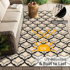 OLANLY Reversible Outdoor Rug 5x8 ft Clearance, Waterproof Outdoor Plastic Straw Rug with Interlacing Pattern, RV Mat for Patio, Camping, Balcony, Deck, Backyard, Black & Beige