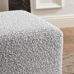 KINWELL 18.5" Wide Modern Square Boucle Upholstered Ottoman with Solid Wood Legs, Cube Ottoman Multi-Functional Sofa Footrest, Extra Seating for Living Room, Bedroom, Fully Assembled (Black and White)