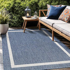 Bordered Outdoor Rug 9x12 Washable Outside Carpet for Indoor Patio Porch Waterproof Easy Cleaning Non Shedding Area Rugs Blue 9 x 12