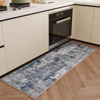 Rugcomf Runner Rug 2'6''x8' Hallway Washable Boho Soft Area Rug Abstract Pattern Non-Slip Faux Wool Vintage for Kitchen, Entryway, Laundry, Bedroom, Blue