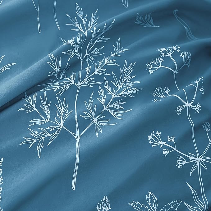 Love's cabin Mineral Blue Full Comforter Set - Full Size Comforter Set, 3 Pieces Cute Floral Bedding Sets for All Seasons,1 Soft Reversible Botanical Flowers Comforter and 2 Pillow Shams