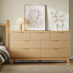 57" Long Dresser for Bedroom, 7-Drawer Fluted Chest, Wide Wood Storage Dresser with Metal Slides and Handles, Stable Base, Modern Clothes Organizer for Primary Suite, Guest Room, Nursery