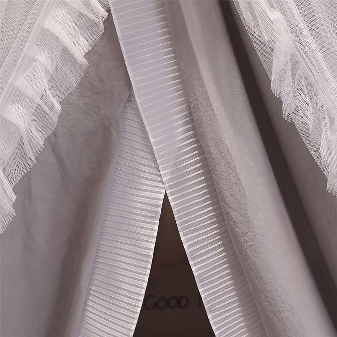 VETHIN Double Layer Princess Round Dome Canopy Bed Curtain for Girls Adults,Children Dreamy Mosquito Net,Cute Bedroom Decoration Castle Play Tent Reading Nook Canopies(Dome-Grey/White)