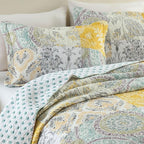 Secgo King Size Comforter Set- 100% Cotton Quilt King Size Set, Green, Sage bedspreads (96 * 108 Inch) with 2 Pillow Shams, Patchwork Reversible Lightweight Bedding