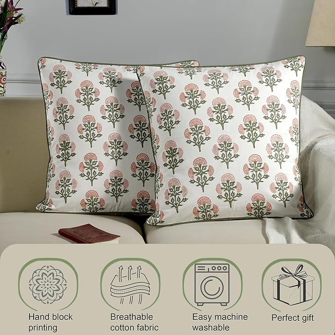 Ridhi Modern Farmhouse Pillow Covers Decorative Cotton Throw Pillow Covers Set of 2 Taupe Cushion Covers with Piping for Couch Sofa Bed Living Room Spring Home Decor 18x18