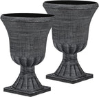 22" Timeless Urn Planters for Outdoor Plants, Set of 2 Plastic Large Flower Pot with Handmade Washed Black Finish, Weather-Resistant for Porch, Garden, Patio or Indoor Use