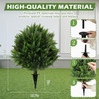 Sunnyglade Set of 2 Artificial Cedar Topiary Ball Trees, Faux Cedar Shrub Bushes with Ground Spike 25.5", UV Resistant Fake Cedar Plants for Indoor, Garden, Yard, Porch, Patio Decor (Green)