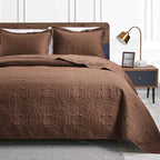 Love's cabin Quilts for Full Bed Brown Bedspreads Bedding Set - Lightweight Bedspread Comforter - Coin Pattern Bedding Coverlet for All Season - 3 Pieces (1 Quilt, 2 Pillow Shams)