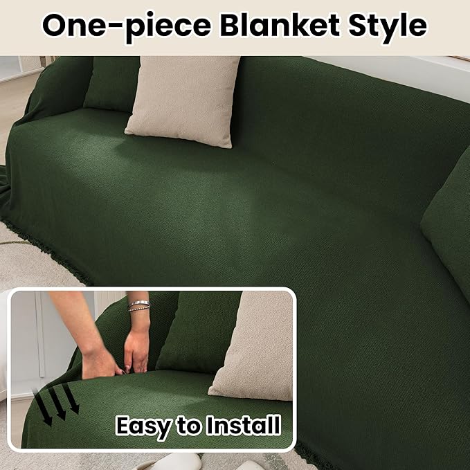 Washable Sofa Covers for 3 Cushion Couch Chenille Furniture Protector Couch Covers for Sectional Sofa 1PC Cover for Dogs Sofa Silpcover Loveseat Protector Cover(Green, 71"x150")