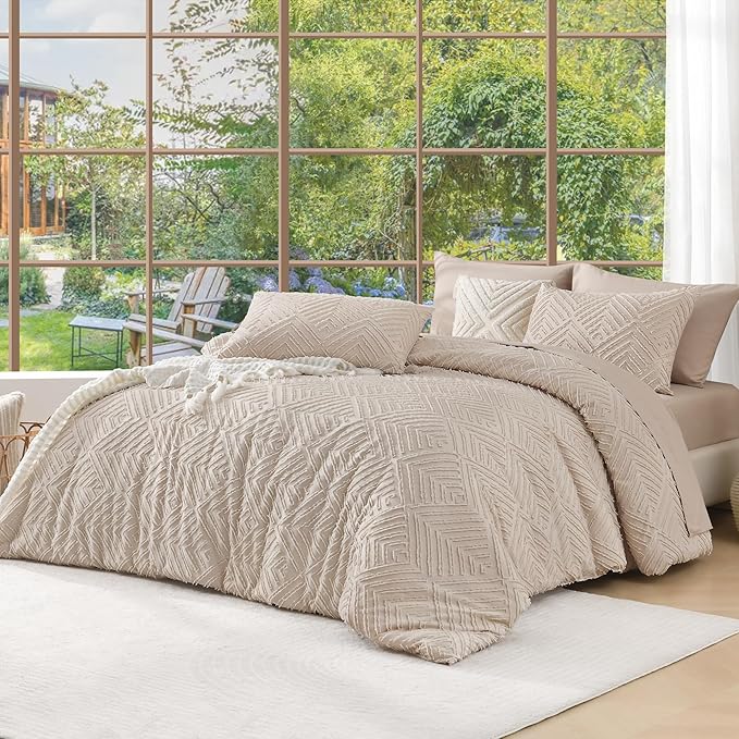 Andency Khaki Oversized King Comforter 120''x120'', 3 Pieces Khaki Super King Soft Boho Bedding Set & Collections, Farmhouse Tufted Fluffy Bed Set for All Seasons (1 Comforter, 2 Pillowcases)