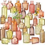 Yaomiao 30 Pcs Vases Bulk Colored Flower Glass Vases Bud Vintage Colored Glass Bottles Colorful Rustic Embossed for Home Wedding Table Decorations Gifts(Orange Yellow Series)