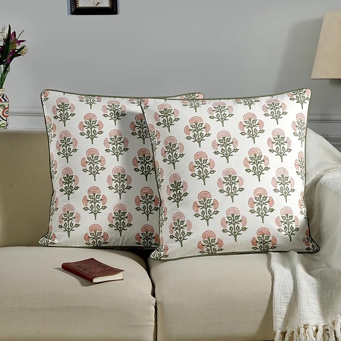 Ridhi Modern Farmhouse Pillow Covers Decorative Cotton Throw Pillow Covers Set of 2 Taupe Cushion Covers with Piping for Couch Sofa Bed Living Room Spring Home Decor 16x16