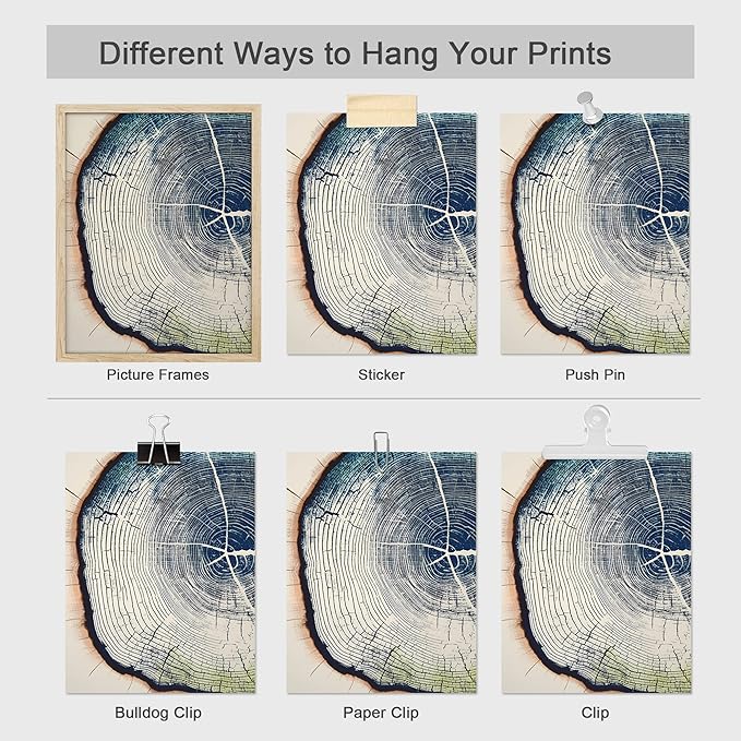 SIGNWIN Adhesive Canvas Poster Blue & White Overexposed Wood Tree Ring Nature Wilderness Minimalism Digital Art Modern Art Decorative Zen Relax/Calm Multicolor for Bedroom - 8"x10"x 4