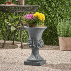 Christopher Knight Home Jorine Light Concrete Planter, Patio Planter, Mid-Centry Gadern Urn, Large Garden Pot, Floral Relif Design, Flower Urn with Drainage Hole for Backyard Home, Antique Gray