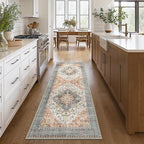 GENIMO 3x10 Runner Rugs for Hallway, Machine Washable Non Slip Vintage Rugs, Low Pile Lightweight Soft Print Rug for enrtyway, Corridor, Home Office, Kitchen, Blue Brick Red