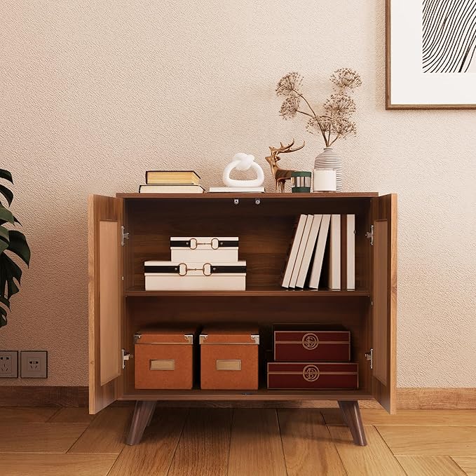 Modern Sideboard Buffet Cabinet Console Table, Accent Storage Cabinet Credenza Buffer Cabinets with Fluted Doors for Kitchen Dining Living Room Entryway(Walnut)