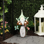 Alpine Corporation - Metal Gnome with Mushroom – 20" Tall Durable Iron Garden Statue, Whimsical Outdoor Décor for Patio, Lawn, Yard (Multicolor)