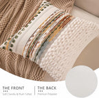 Boho Chenille Tufted Couch Throw Pillow Covers 18x18 Inch Set of 2 Farmhouse Striped Decorative Pillow Covers Accent Neutral Pillowcase Forest Cushion Cover for Living Room Sofa Bed