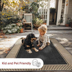 nuLOOM 6' 7" x 9' Outdoor Area Rug, Casual Design With Striped Border, Stain Resistant, Highly Durable, For Patio, Balcony, Bedroom, Living Room, Dining Room, Bathroom, Dark Grey