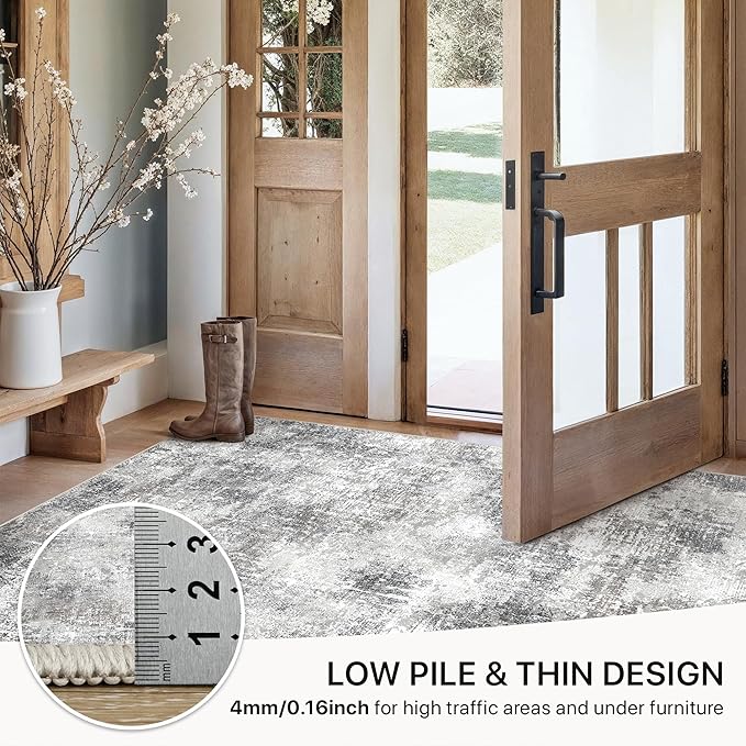 GENIMO Washable Area Rugs for Living Room, 10x12 Modern Non Slip Rugs, Low Pile Lightweight Soft Print Rug for Bedroom, Dining Room, Home Office, Grey